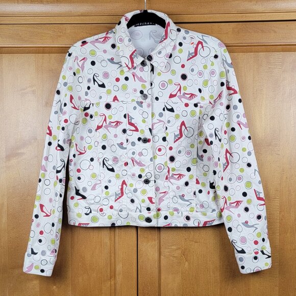 Mechant High Heeled Shoes Novelty Print Cream Jacket - M - Picture 3 of 10